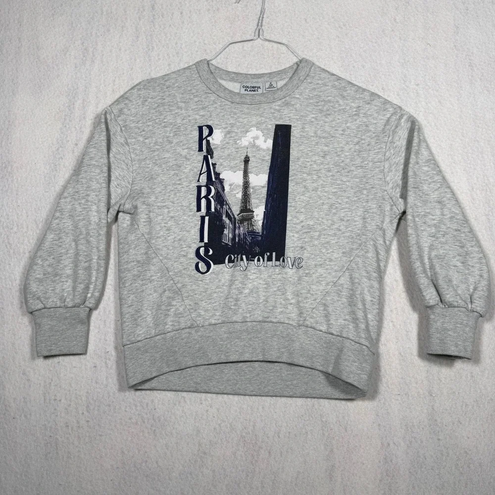 Colorful Planet Girls Paris Eiffel Tower Graphic Sweatshirt Grey Size M 10